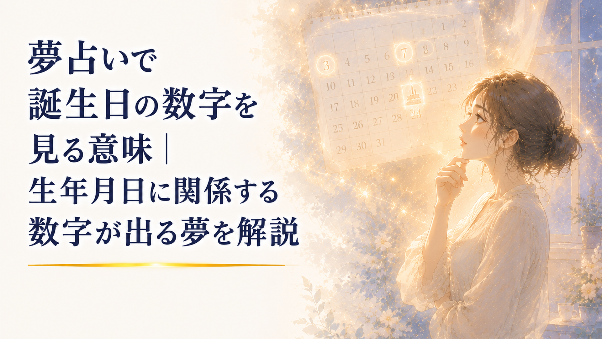 夢の中でカレンダーに浮かぶ自分や大切な人の誕生日の日付を見つめる女性