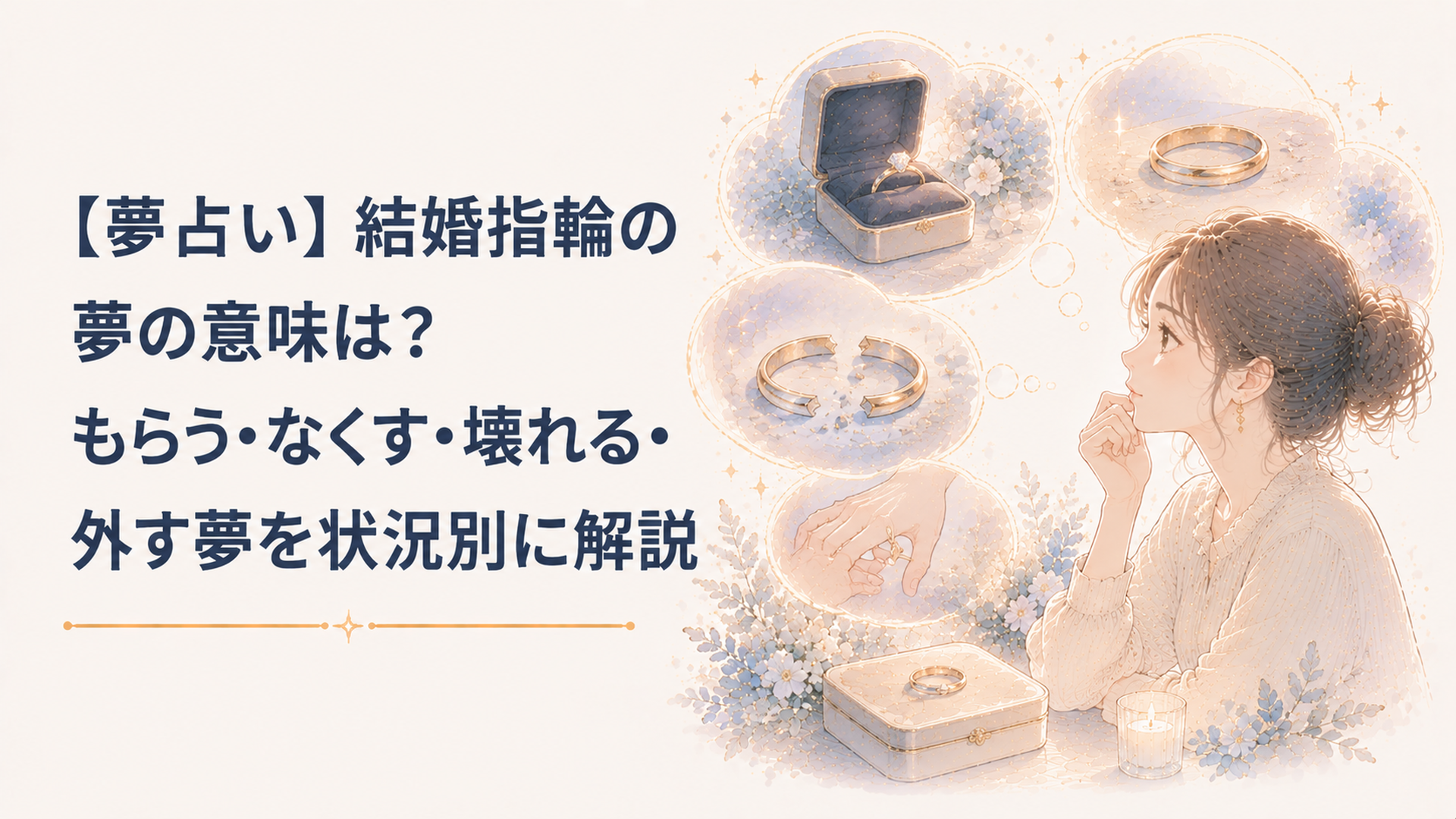 【夢占い】結婚指輪の夢の意味は？もらう・なくす・壊れる・外す夢を状況別に解説